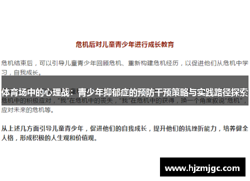 体育场中的心理战：青少年抑郁症的预防干预策略与实践路径探索